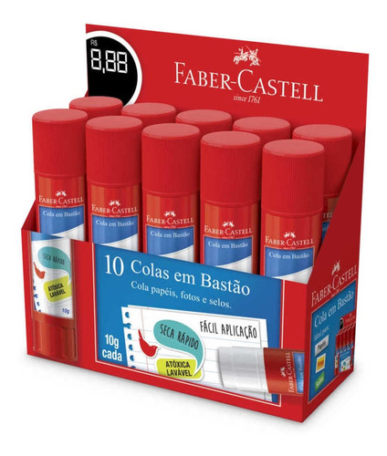 Cola Bastão 10g Faber Castell Caixa Com 10 Un.