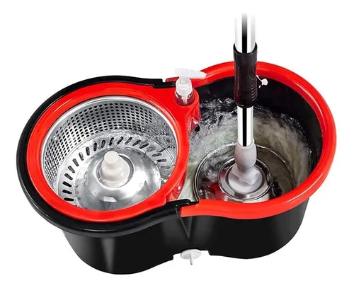 Mopa Giratoria 360 Bicolor Con Balde Centrifugador De Metal Con Tapón Y Dispensador De Jabón Alta Calidad Everest