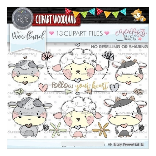 Pack Imágenes Clipart Tiernos Animalitos Granja Caperuza