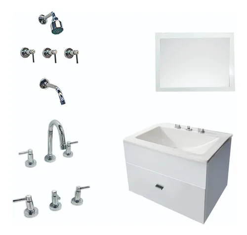 Ba o Griferia Monocomando Vanitory Blanco 60cm Espejo