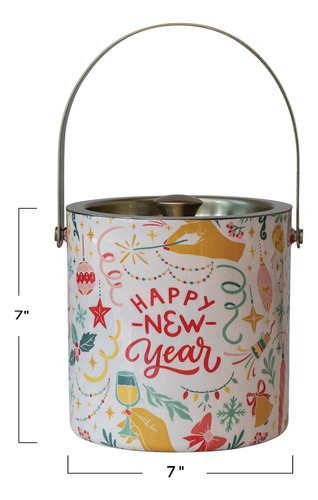 , Cubo De Hielo Multicolor De Acero Inoxidable Feliz Año Nue