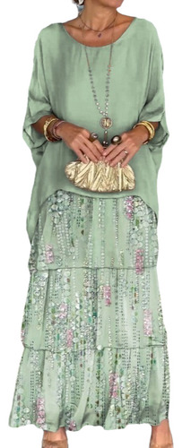Vestido Holgado De Mujer De Moda Con Cuello Redondo Y Manga
