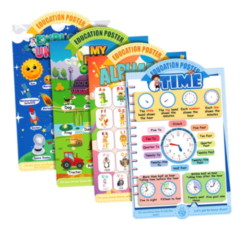 Conjunto De 4 Pósteres Educativos Para Niños, Abecedario