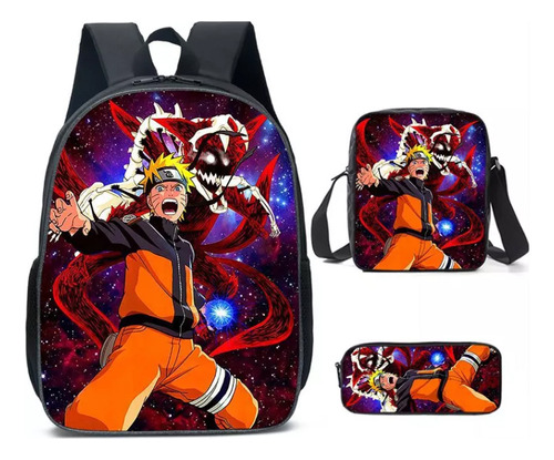 Kit Mochila C/ Carrinho + Lancheira + Necessaire Plus Naruto