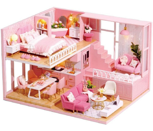 Casa De Muñecas Miniatura Con Muebles Y Luz Led - Cutebee