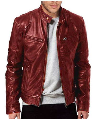 Chaqueta De Cuero Masculina Casaco Con Zíper Motocicleta