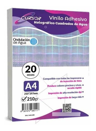 Vinilo Adhesivo Tornasol Cuadrados Agua Imprimible A4 20hjs