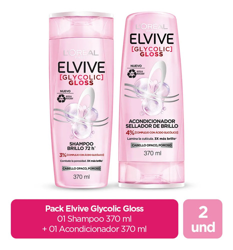 Kit Glycolic Gloss Elvive Shampoo/acondicionador 3x + Brillo