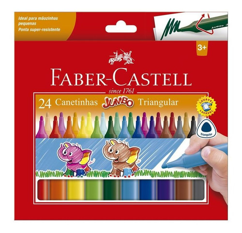 Caneta Hidrográfica Faber-castell 24 Cores Jumbo Triangular