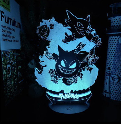 Luminaria Neon Led Pokemon Gengar Colorido Varias Cores