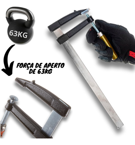 Kit 3 Grampo Sargento Tipo F 30cm 63kg Ajuste Aperto Rápido