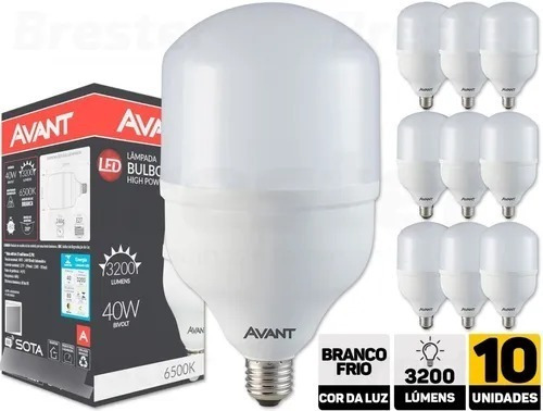 Kit 10 Lâmpada Led Bulbo 40w Alta Potencia Branco Frio 6500k