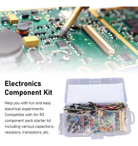 Kit de Inicio de Componentes Básicos Electrónicos con Fuente de Alimentación de Tablero de Breadboard Cables de Puente Resistencias Condensadores Led Todoelec