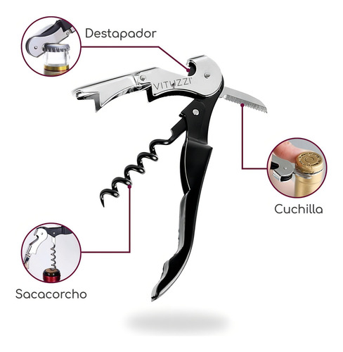 Vituzzi Sacacorchos negro sacacorchos P botella vino 1 pieza