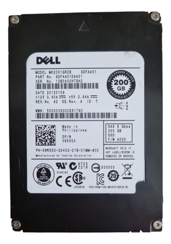 Ssd Dell 200gb Sas 6 Gbps Servidor Mk2001grzb Enterprise 2.5 (Recondicionado)