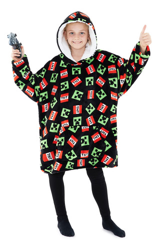 Cobertor Com Capuz Minecraft Fleece Para Crianças E Adolesce Cor Black Aop