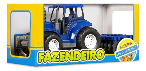 Brinquedo Trator Arado Fazendeiro Com Boneco Poliplac Azul