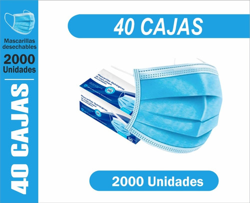 OEM mascarilla desechable color celeste 40 cajas 