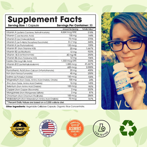 Shiny Leaf Multivitaminas Bariátricas Con Hierro 30 Caps Sin Sabor