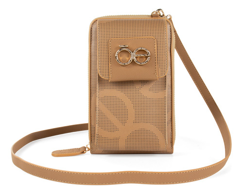 Cartera Cloe Para Mujer Porta Celular Grande Con Asa Color Marrón Claro