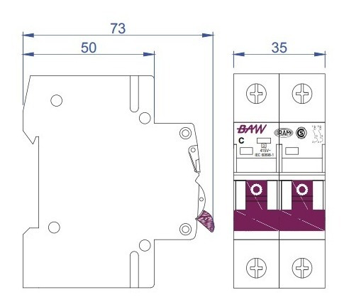 Imagen 3 de 7 de Térmica Bipolar 15a 3ka Curva C Baw