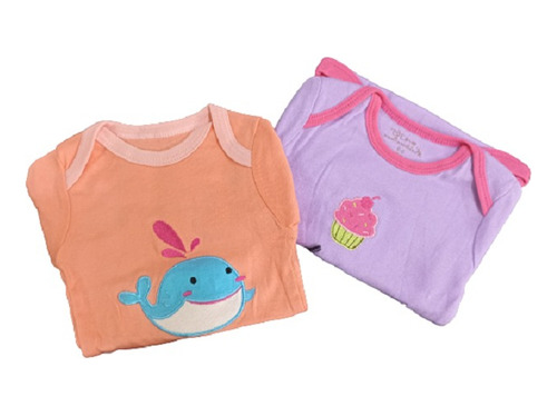 Pack 2 Bodys Manga Larga Estampados Algodón Bebés 6-9 Meses