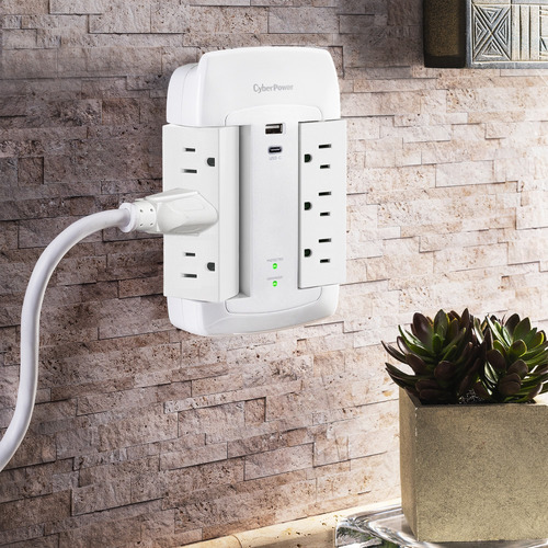 Supresor De Picos Cyberpower,6 Contactos,puerto Usb De Carga Blanco