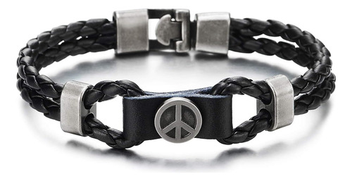 Coolsteelandbeyond Brazalete De Cuero Trenzado Negro De Dos 