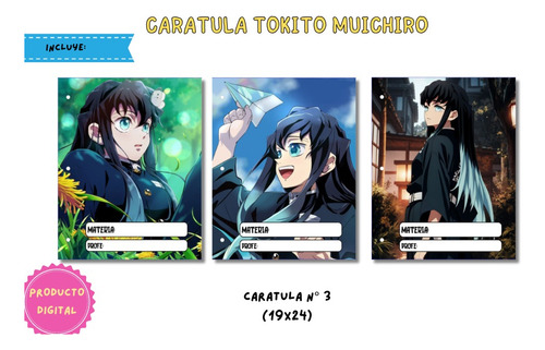 Imprimible Caratula Escolar N3 Tokito Muichiro Demon Slayer