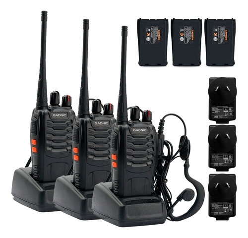 Handy Radio Uhf 16ch Manos Libres Vox Gadnic Kit X 3 Handies