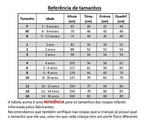 tamanho de roupa para criança de 4 anos