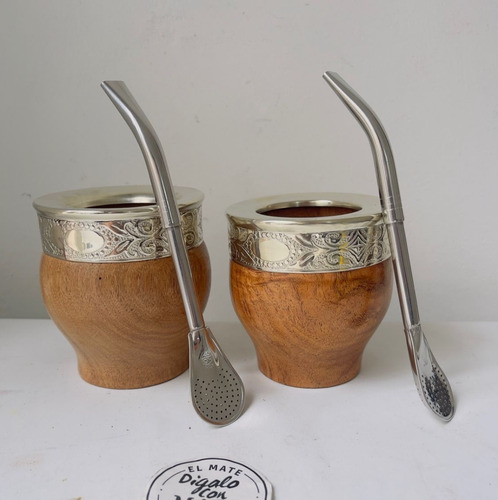 Mate Imperial De Algarrobo Virola De Alpaca + Bombilla Inox Algarrobo Imperial