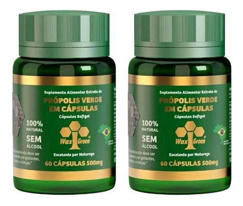 Kit 2 Própolis Verde 86% Wax Green 60 Cápsulas 500mg