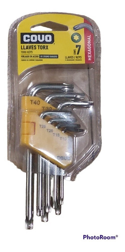 Juego Llave Torx Estrella 7pzas T10,15,20,25,27,30,40, Covo