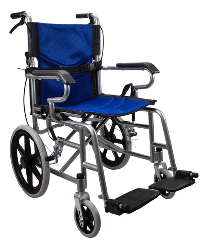 Silla De Ruedas Plegable Ligera Con Doble Sistema De Freno Color Azul