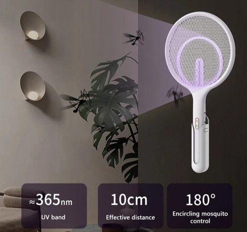 Imagen 2 de 2 de Raqueta Eléctrica Mata Zancudos Recargable Con Bases Pared