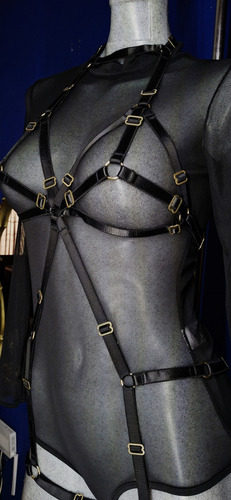 Lencería Arnés Cuerpo Completo Ajustable Harness Fino Negro Lisa Mediana