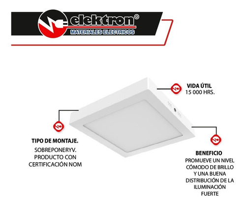 Imagen 4 de 7 de Luminaria Led Cuadrada Tecnolite 18ptlledc65mvb 18w 6500k