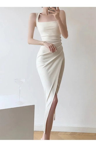 Vestido De Mujer De Estilo Francés Con Cuello Cuadrado Y Cin