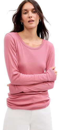 Polera Mujer Gap Cuello Redondo Manga Larga Rosa