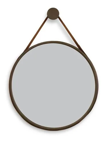 Espejo decorativo de 60 cm, correa de piel auténtica. Color del marco: marrón