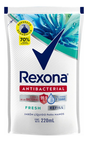 Jabon Liquido Antibacterial Rexona Fresh Refill X 220 Ml