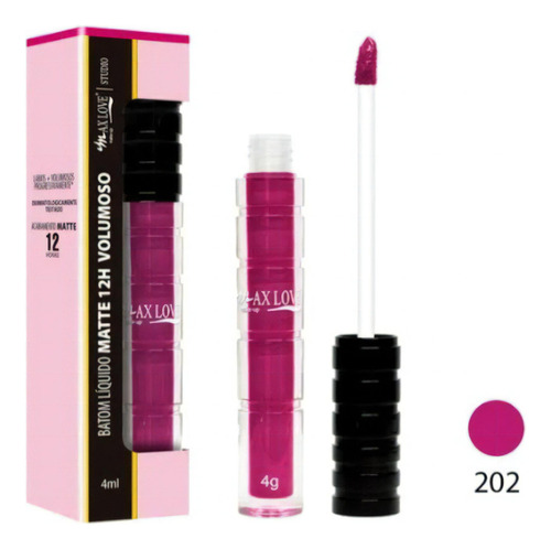 Max Love - Batom Líquido Matte 12 Horas Volumoso 4ml Acabamento Fosco Cor 202