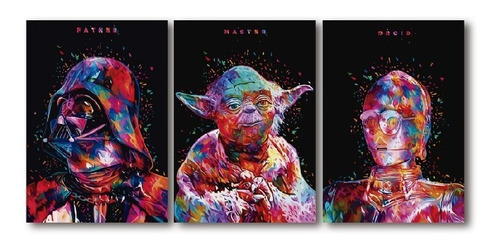 Cuadro Triptico (105x50cm) Darth Yoda C3po Star Wars