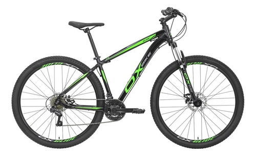 Mountain bike OX Glide 2018 aro 29 17" 21v freios de disco mecânico câmbios Shimano TZ31 y Shimano Tz 30 cor preto/verde