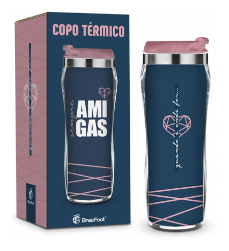 Copo Viagem Plastico Inox Temas 350ml - Amigas Sempre