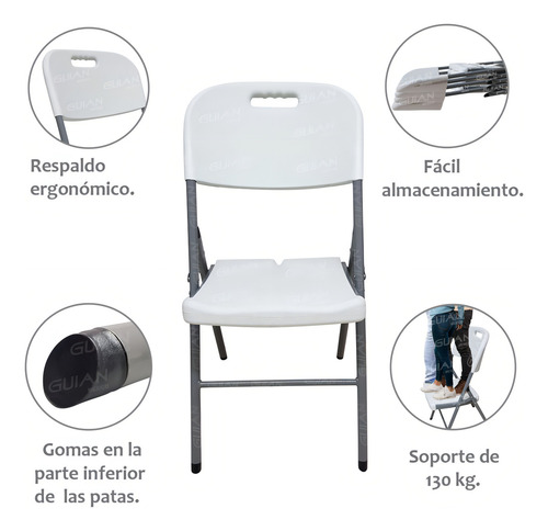 Set 2 Sillas Blancas Plegables Plástico Alta Densidad