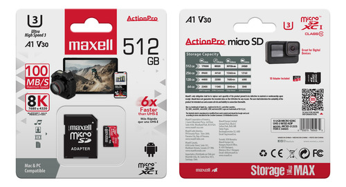 Tarjeta Microsd Maxell 512gb Uh-3 8k 100mb/s Nintendo Switch MCSD-512GB-A1