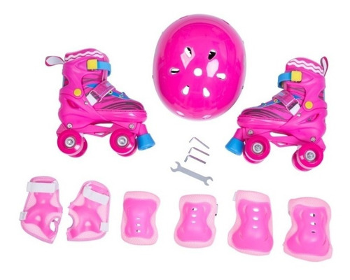 Imagem 4 de 8 de Patins 4rodas Quad Infantil Ajustavel Kit De Proteção 30-33