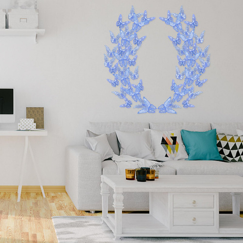 36 Unidades / Conjunto De Borboletas 3d Adesivos De Azul